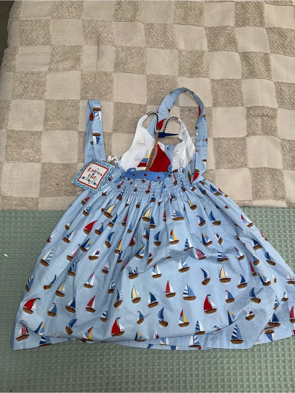 NWT Cotton Kids blue sailboat dress featuring a charming sailboat racerback 3T